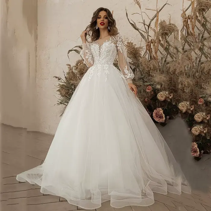 Robes de mariée ivoire à manches longues, appliques en dentelle, fleurs 3D, robe de mariée Boho en t