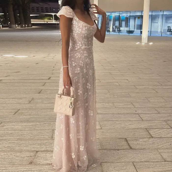 Robe de soirée Sharon Said Chic rose clair personnalisée pour femmes avec perles et paillettes pour soirées officielles mariages et cérémonies