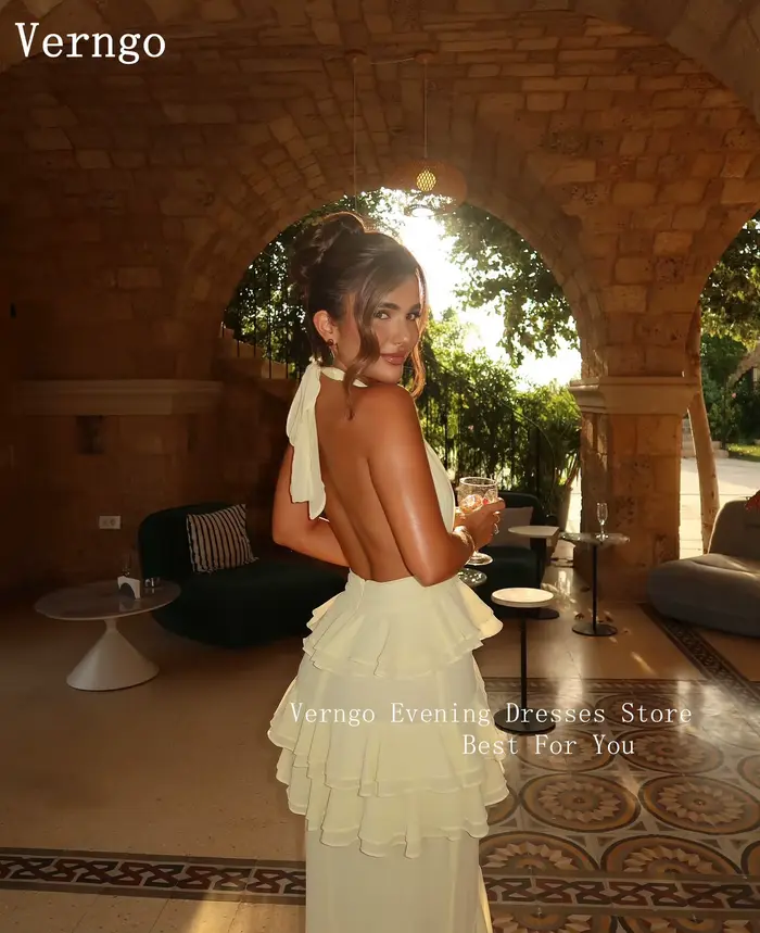 Robe de soirée jaune sexy Verngo style sirène dos nu fente latérale mariage bal de promo personnalisable polyesters élégante occassions spéciales