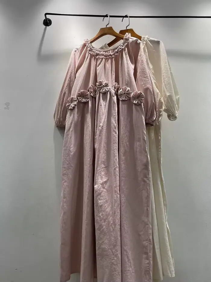 Robe bohème 2026 Mori Girl en pur coton rose et blanche pour femmes printemps été occassions spéciales