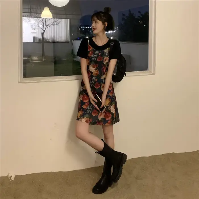 Robe Féminine Élégante Style Vintage pour Occasions Spéciales Saison Été Coupe Ample Motif Floral Polyester