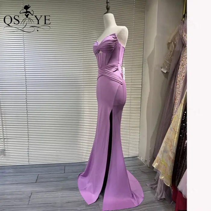 Robe de soirée longue rose vif en satin extensible avec corset baleiné