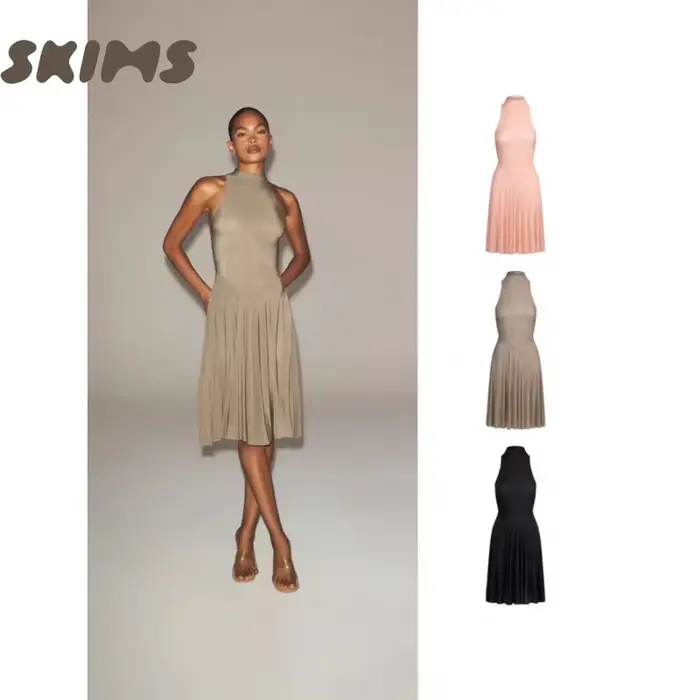 Robe plissée sans manches à col montant SKIMS pour femmes style sexy et audacieux occassions spéciales printemps été