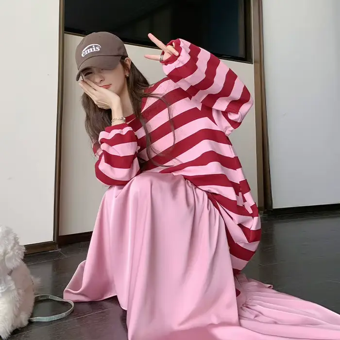 Robe mi-longue mi-longue pour femmes enceintes, nouvelle collection automne 2024, rétro, ample, preppy
