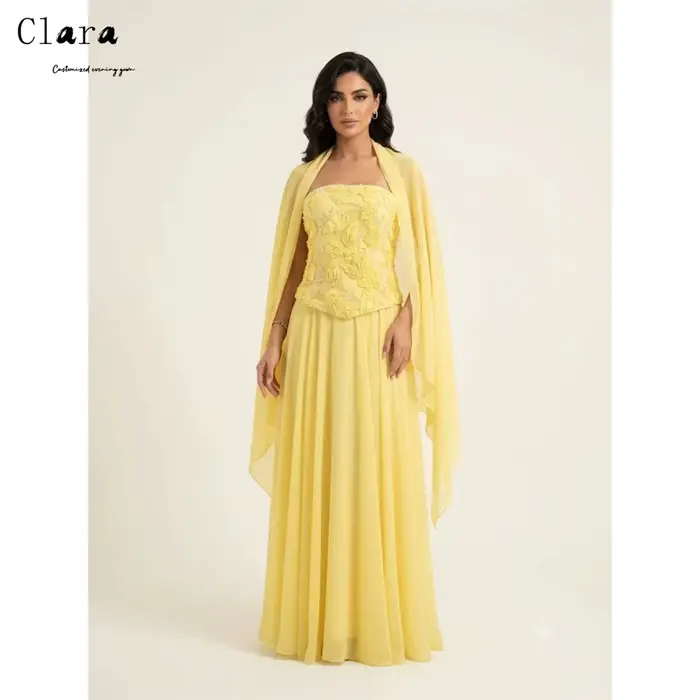 Robe de soirée chic Clara personnalisée, coupe trapèze, bustier jaune à fleurs, pour événements, rob