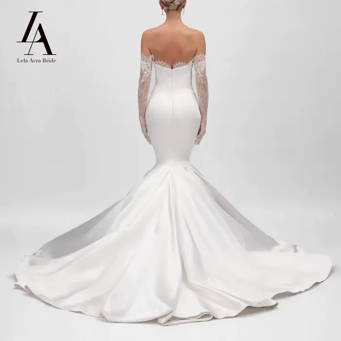 Robe de mariée sirène Lela Acra avec décolleté MON AMOUR, train de la cour, polyester satiné, sans dossier, pour femmes de tous âges, occasions spéciales de mariage