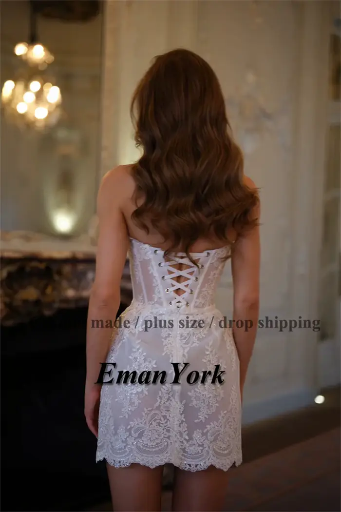Robes de mariée courtes tendance EmanY pour mariages avec appliques