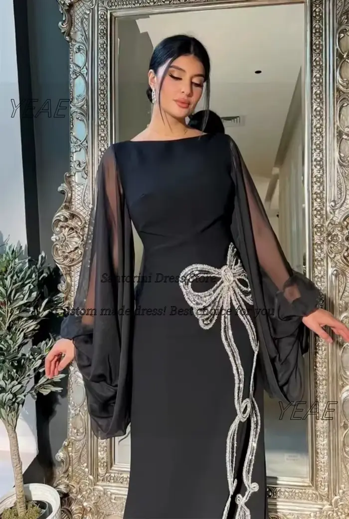 Santorin Robe Des Soiree manches longues sur mesure robes de bal perles arc Arabie Saoudite tenue de femme
