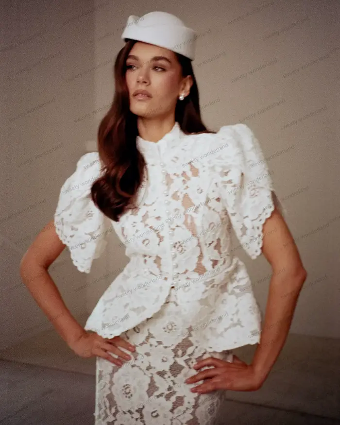 Robe de soirée blanche à manches courtes avec veste en dentelle transparente pour femmes, soirée officielle, gala, mariage, cérémonie de remise de diplômes