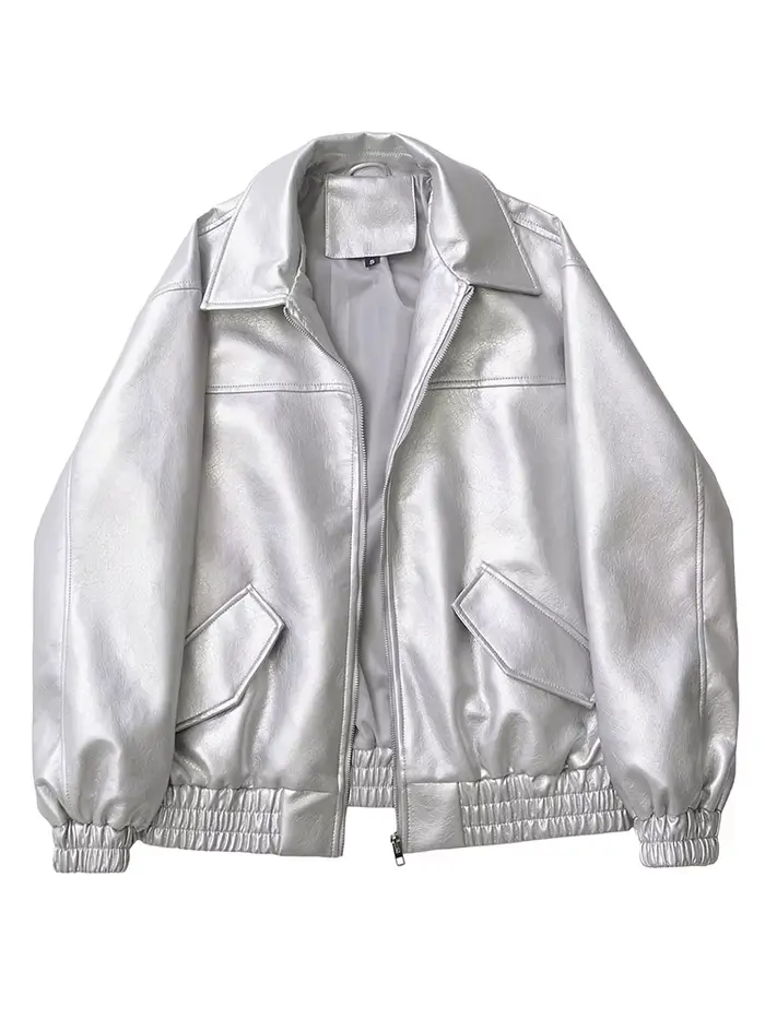 Ailegogo streetwear femmes Vintage Loose court pu faux cuir veste printemps automne femmes zip mante