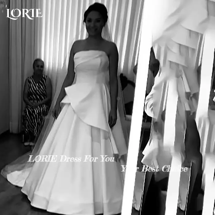 LORIE Vintage robes de mariée à volants bretelles plis froncé ivoire blanc robe