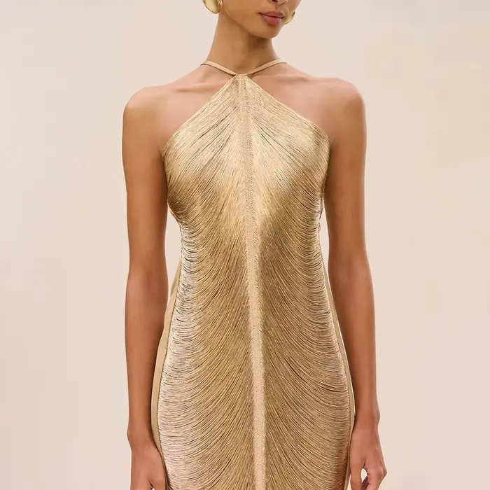 Robes de soirée sexy de luxe sans manches licou cou dos ouvert robes de bal robes formelles dorées p
