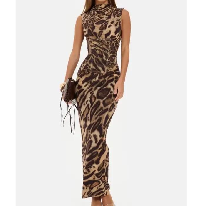 Robe longue imprimé léopard pour femme