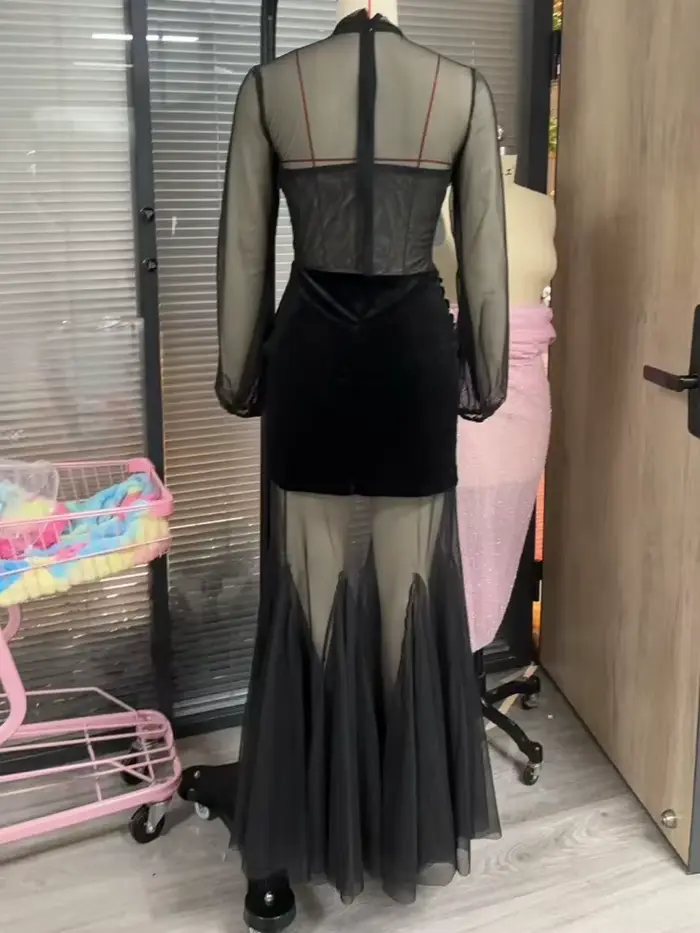 Robe longue noire sirène sexy en polyester pour femmes occasions spéciales soirée晚会长裙Sexy黑色女士鱼尾晚礼服派对场合