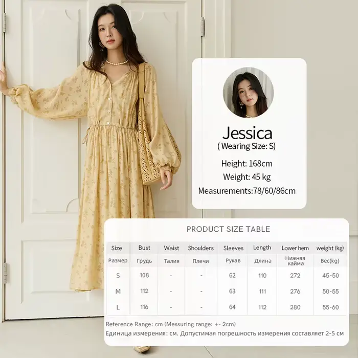 MISHOW jaune impression robe pour femme 2025 automne élégant dentelle lanterne manches taille mince