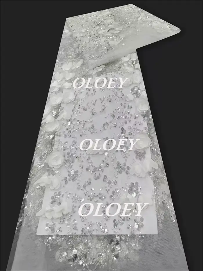 OLOEY luxe Beaidng 3d fleurs dentelle robe de mariée plissé Tulle une ligne
