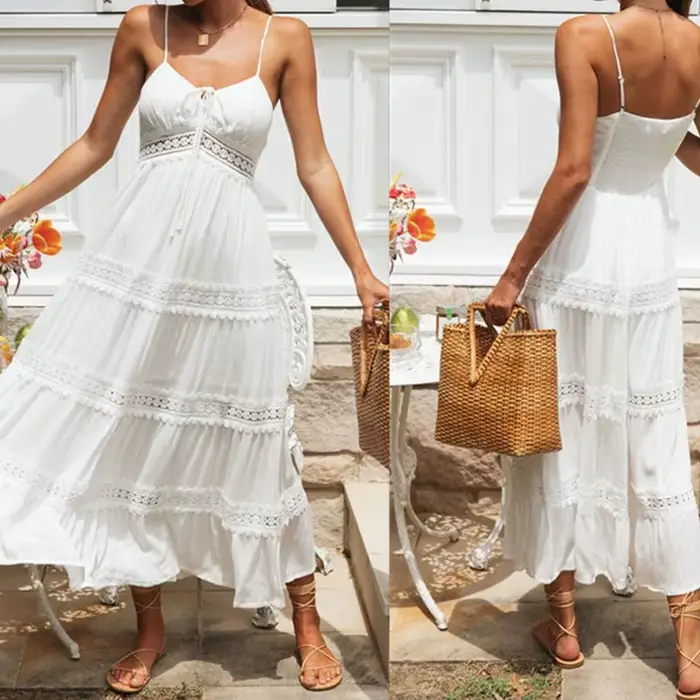 Robe longue en Crochet à fleurs pour femmes