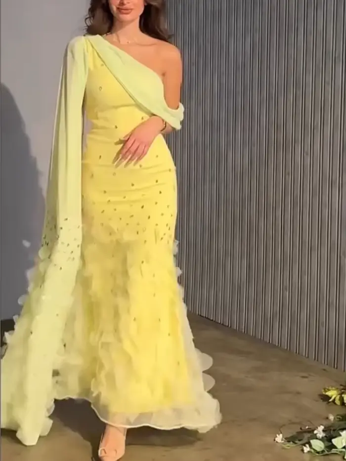 Robe de Soirée Élégante en Dentelle à Volants pour Femme