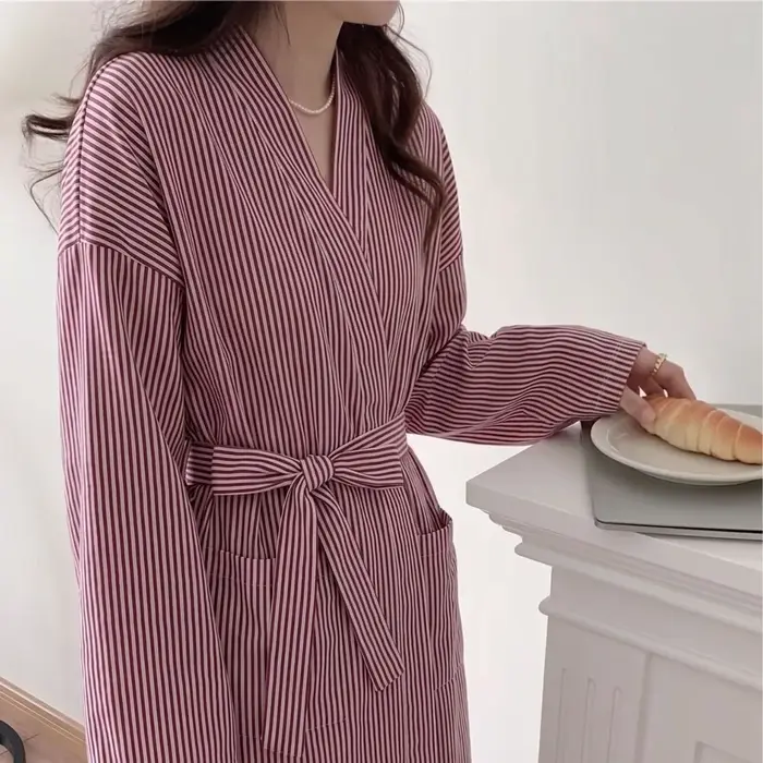 Robe rayée rose élégante pour femme printemps automne occassions spéciales française décontractée et luxueuse