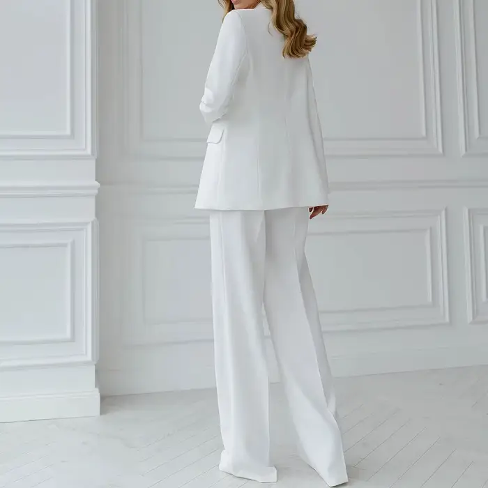 Costume 2 pièces blanc pour femmes style bureau décontracté polyester plissé pour mariage travail d'affaires bureau trajet quotidien