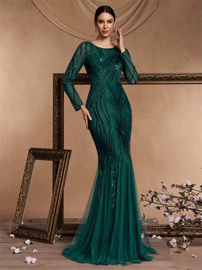 Robe de soirée en tulle polyester sirène pour femmes élégantes occasions spéciales bal soirée officielle