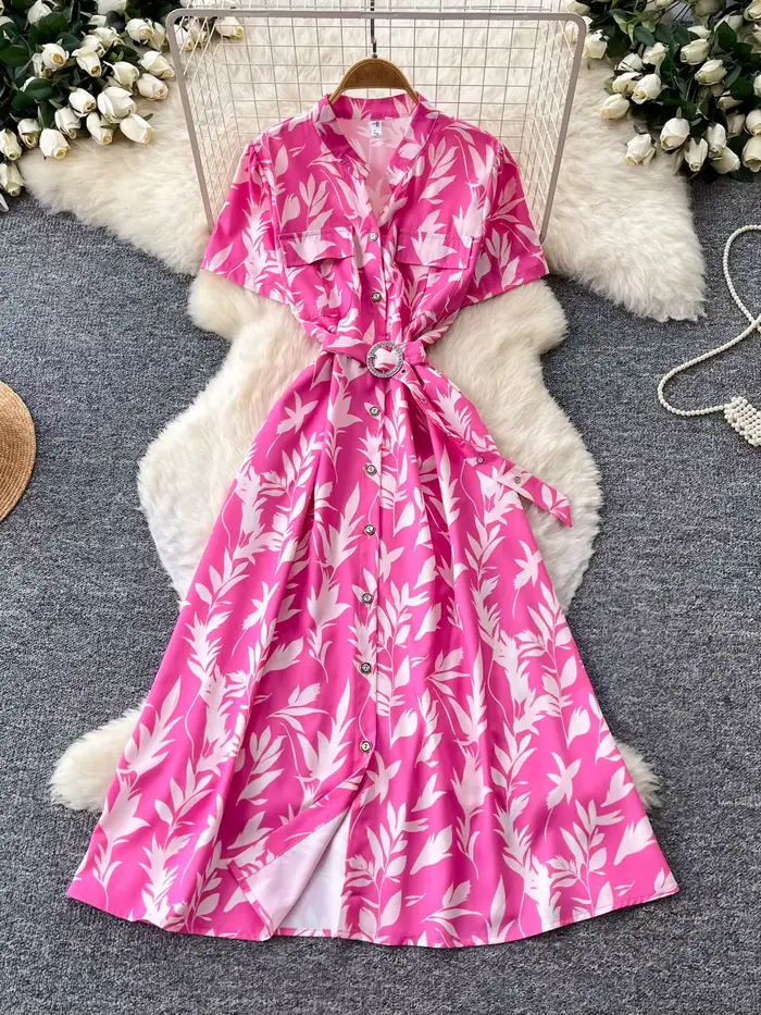 Robe longue à imprimé floral de style vintage pour femmes, col en V, manches courtes, décontractée,
