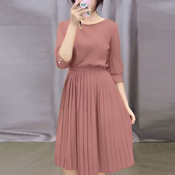 ZANZEA-Robe d'été à ourlet plissé pour femme, longueur aux genoux, manches 2025, col rond, robe éduc