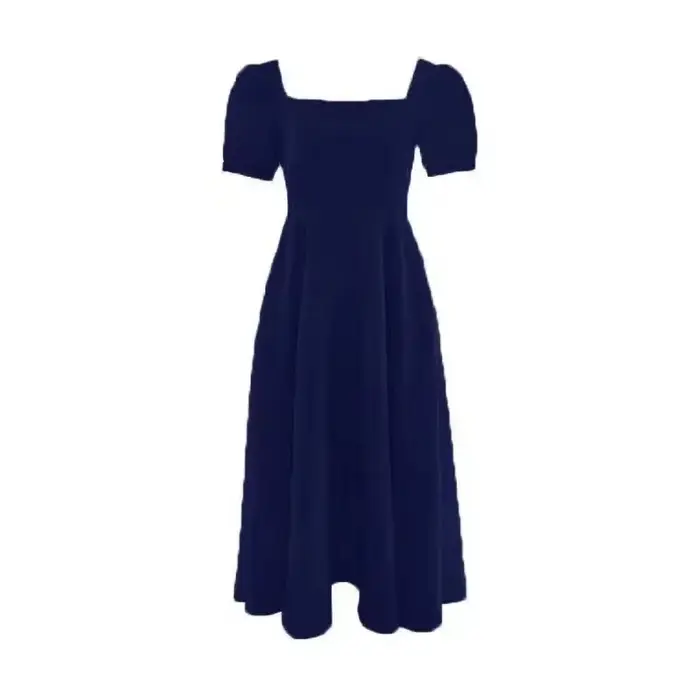 Robe longue élégante noire pour femme, été 2025, longueur genou, col carré, style Tea Break, ambianc