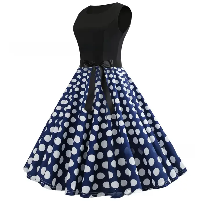 Robe midi sans manches motif floral 3D et pois style vintage frais col rond grande taille occaions spéciales femmes été