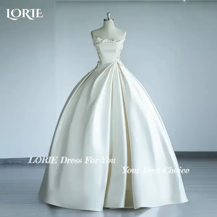 LORIE élégant solide princesse robes de mariée 3D fleurs sans bretelles a-ligne