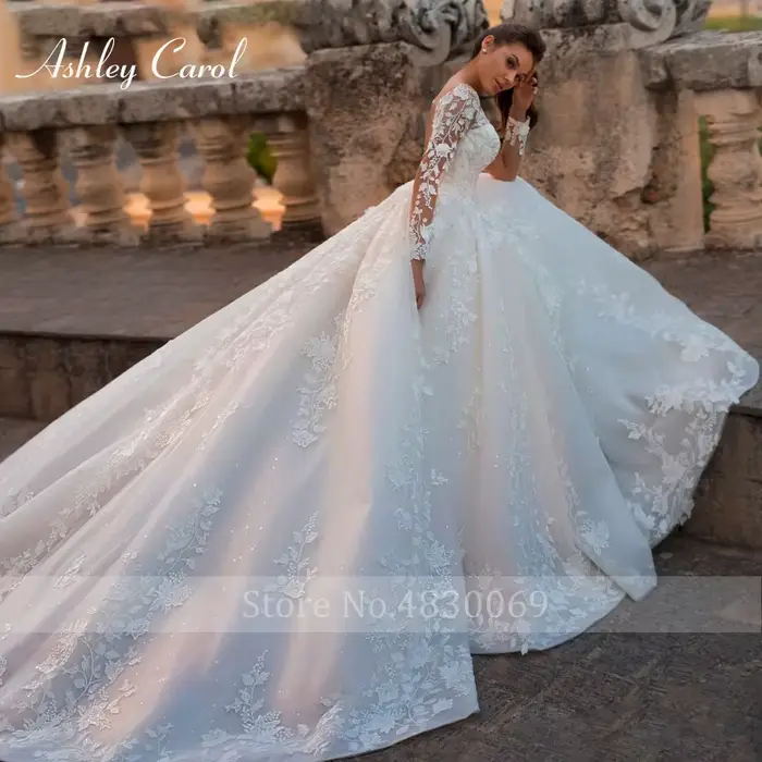Ashley Carol robes De mariée élégantes pour les femmes Appliques De perles à lacets Sexy col en v princesse robe