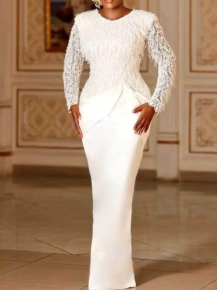 Robe Chic femme élégante manches longues en dentelle Sexy