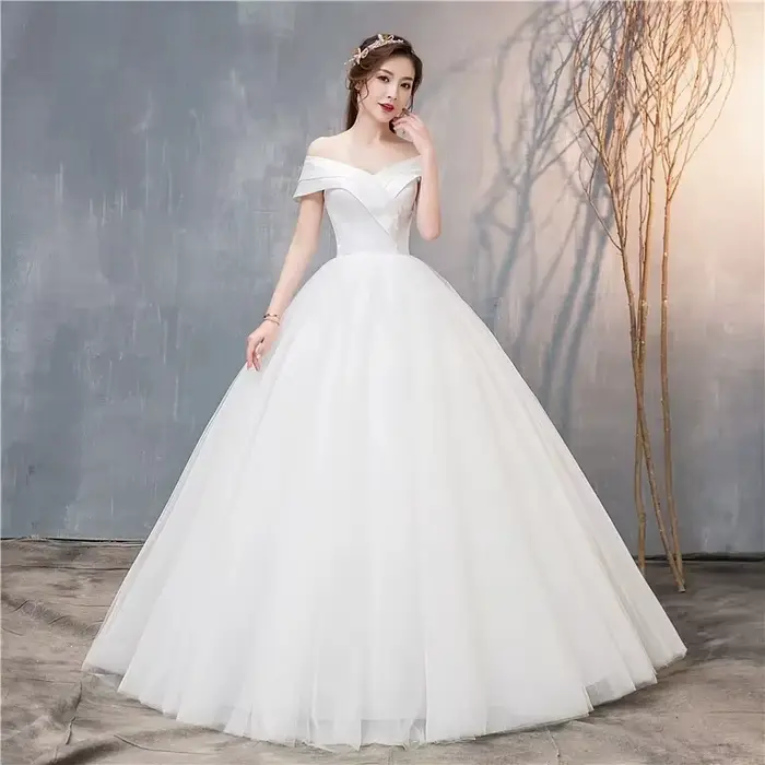 Robe de mariée en Satin brillant, Simple, classique, à la mode, douce et Sexy, col en v, épaules dén