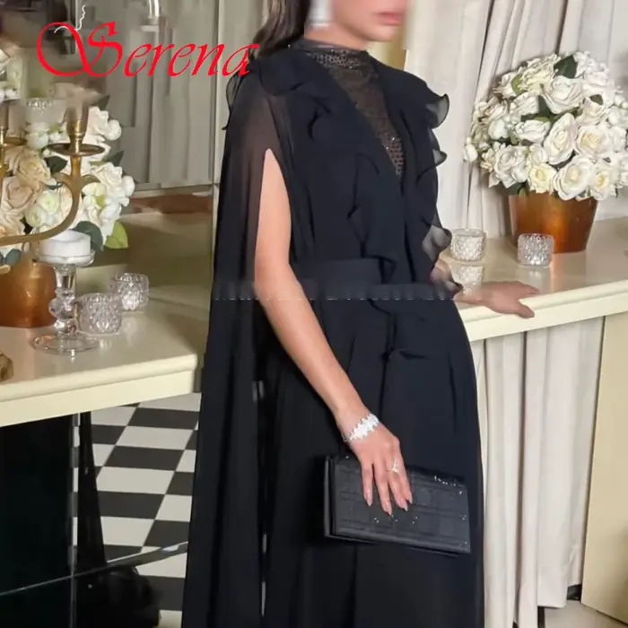 Robe de soirée en mousseline de soie noire
