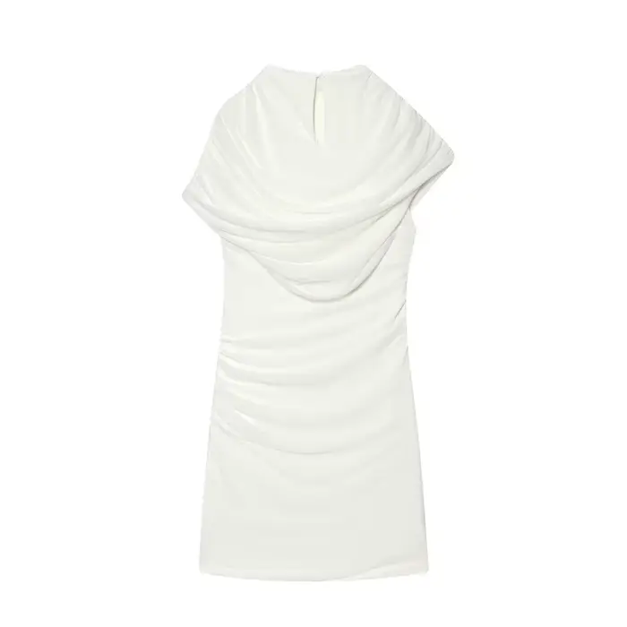 MUJER robes courtes plissées pour femmes asymétriques sans manches