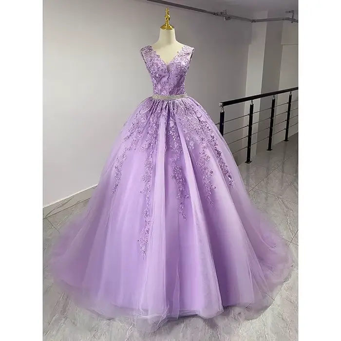 Robe de Mariée Violet Clair à Col en V, Tenue de Bal Sexy de Luxe, Grande Taille Personnalisée, 2024