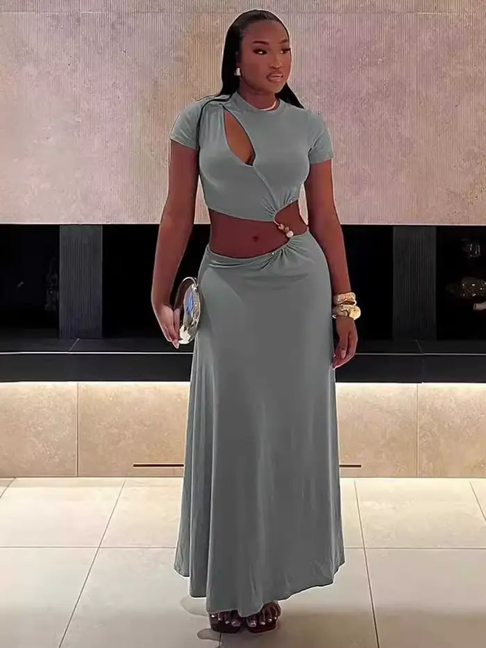 Robe Longue Grise Élégante et Sexy pour Femme