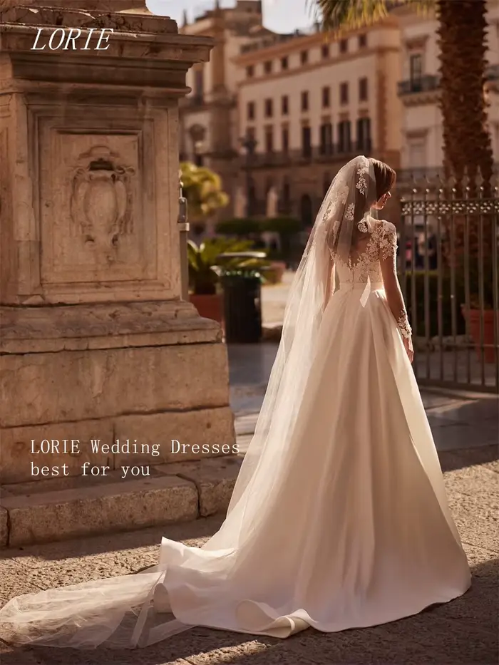 Robe de mariée civile de luxe LORIE, coupe trapèze, col en V, élégante avec appliques de dentelle florale personnalisable pour femmes occasions spéciales