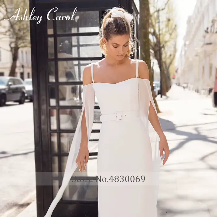 Ashley Carol-Robe de Mariée Sirène Élégante en Mousseline de Soie, Bretelles Spaghetti, Sans Bretelles, Simple, pour Patients, Quelle que soit la Robe de Mariée