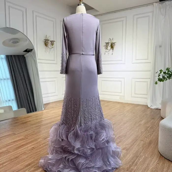 Robe de soirée de luxe à volants lilas