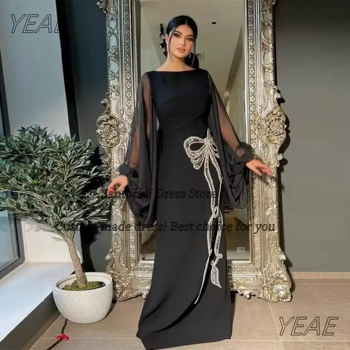 Santorin Robe Des Soiree manches longues sur mesure robes de bal perles arc Arabie Saoudite tenue de
