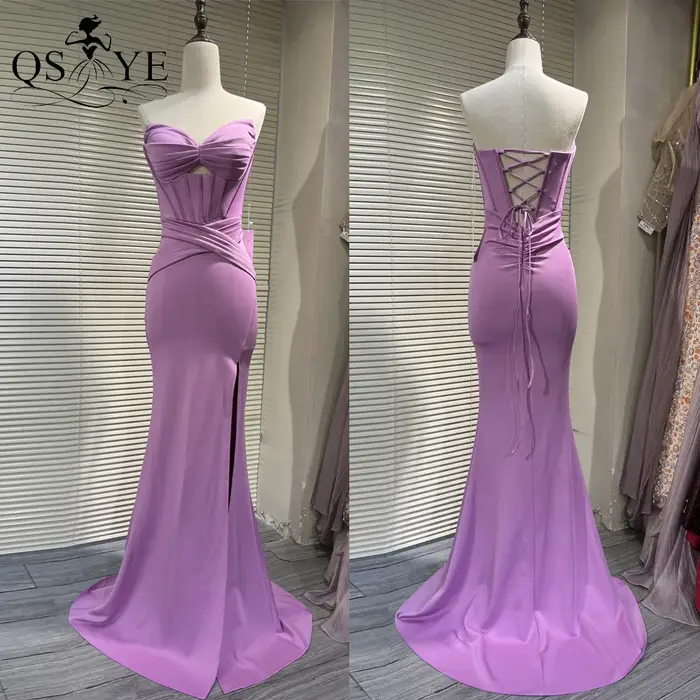 Robe de soirée longue rose vif en satin extensible avec corset baleiné