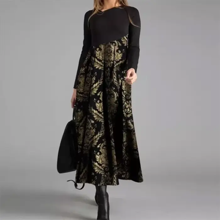 Robe longue vintage à col en V pour femmes