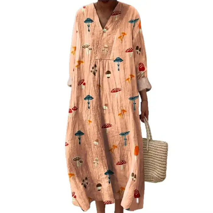 Robe ample de plage col en V imprimée color block pour femme - Style vacances tendance printemps été 2026 - Occasions spéciales et quotidienne