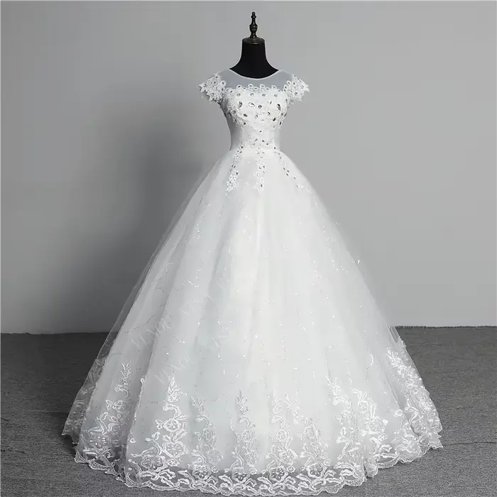 VLNUO NCrawPluse-Robe de mariée à col rond avec manches