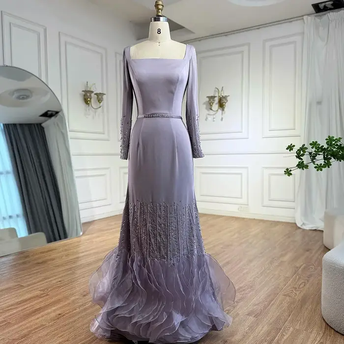 Robe de soirée de luxe à volants lilas