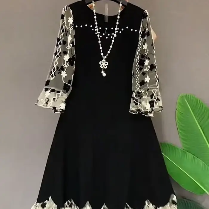 Robe mi-longue A-Line à fleurs cassées pour femmes