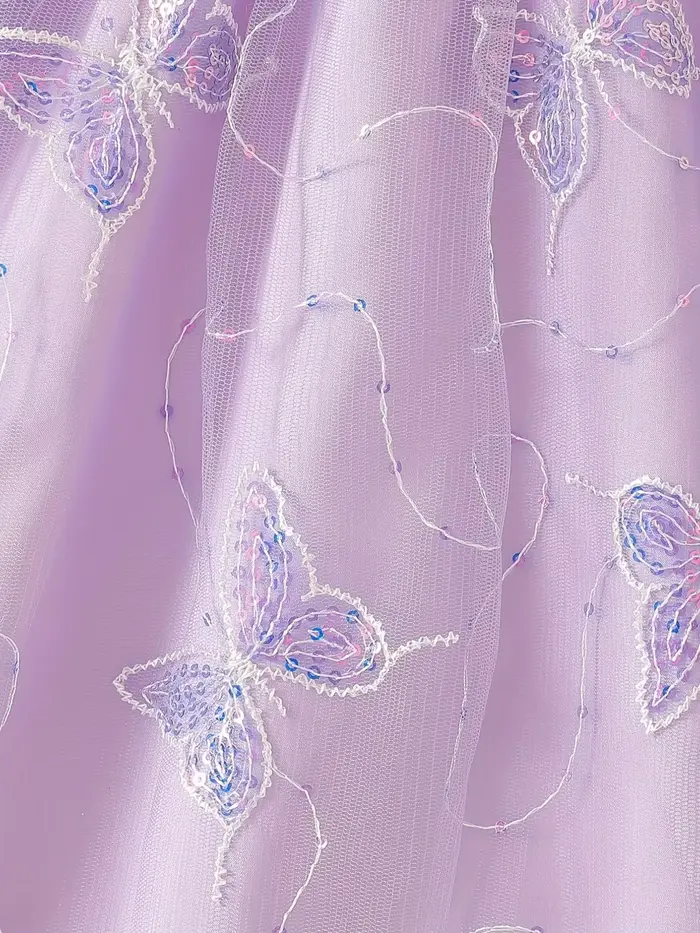 Robe à imprimé papillon pour filles, robe de princesse élégante à manches longues et coupe ajustée,