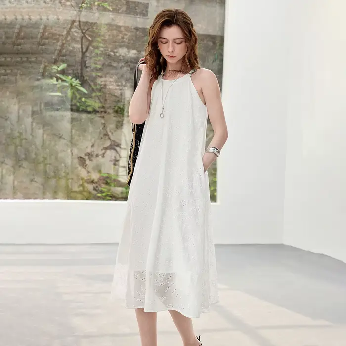 Robe décontractée Toyouth 2026 en Lyocell brodée floral pour femmes style féerique ample sans manches col rond été occasions spéciales