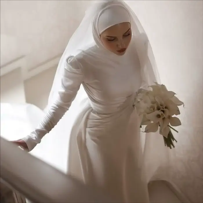 Robes de mariée sirène musulmanes de luxe avec traîne détachable
